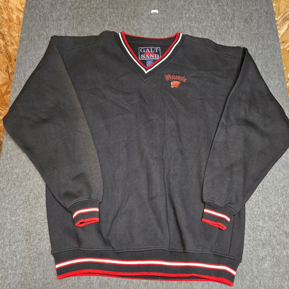 Vintage 90s Galt Sand Wisconsin Pullover Mens XL Black V-Neck Sweatshirt Badgers